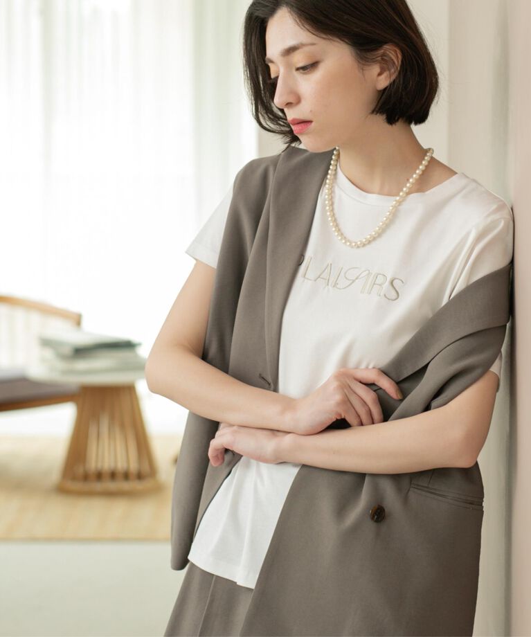 OPAQUE.CLIP「刺繍＆スパンコールロゴTシャツ【洗濯機洗い可】」|Tシャツ・カットソー|ホワイト(001)