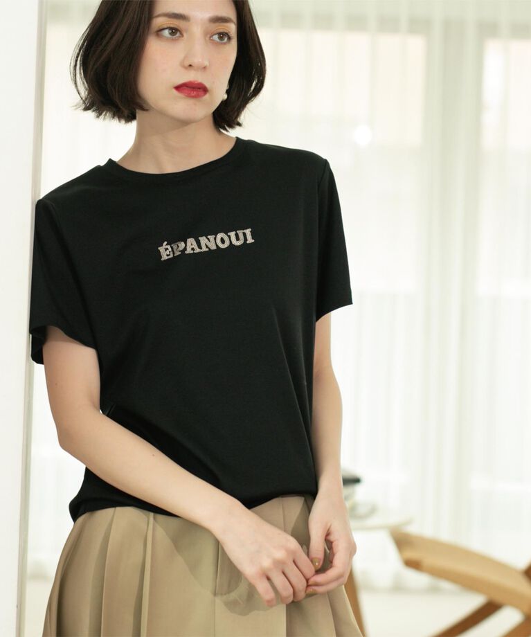 OPAQUE.CLIP「刺繍＆スパンコールロゴTシャツ【洗濯機洗い可】」|Tシャツ・カットソー|