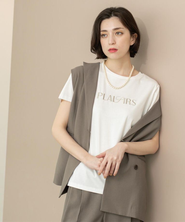 OPAQUE.CLIP「刺繍＆スパンコールロゴTシャツ【洗濯機洗い可】」|Tシャツ・カットソー|