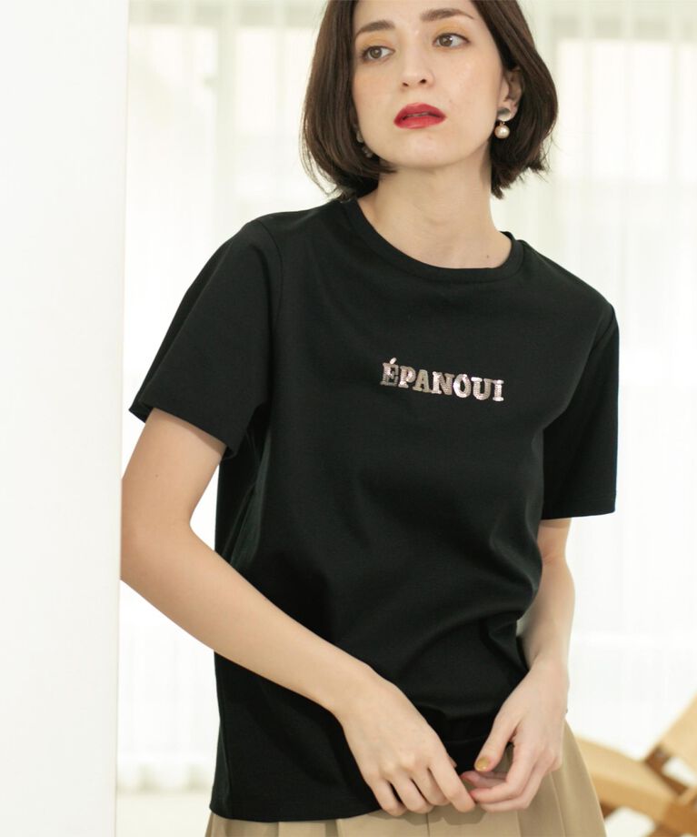 OPAQUE.CLIP「刺繍＆スパンコールロゴTシャツ【洗濯機洗い可】」|Tシャツ・カットソー|