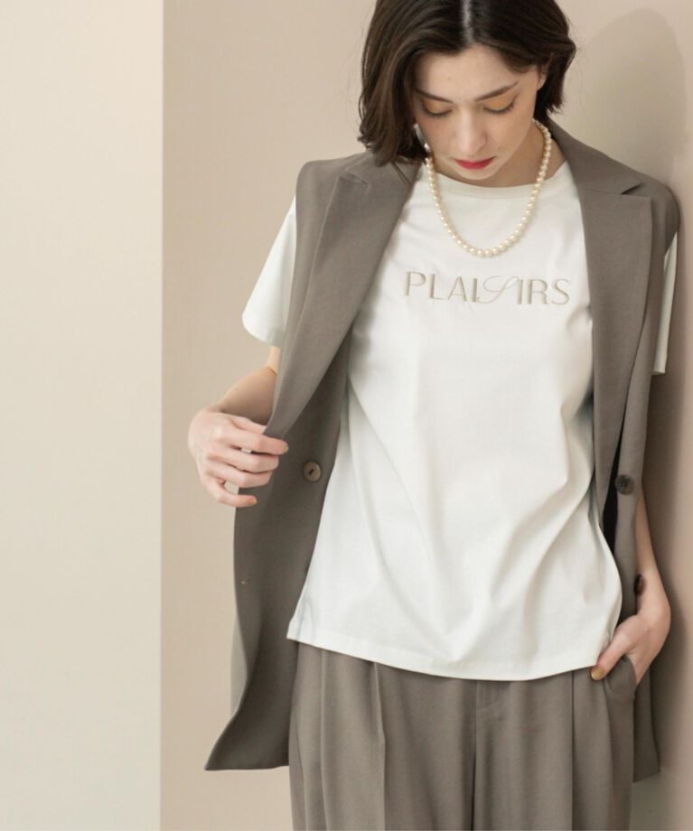 OPAQUE.CLIP「刺繍＆スパンコールロゴTシャツ【洗濯機洗い可】」|Tシャツ・カットソー|