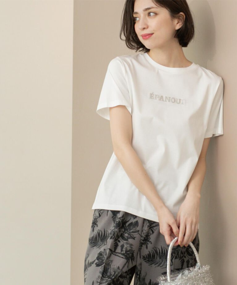 OPAQUE.CLIP「刺繍＆スパンコールロゴTシャツ【洗濯機洗い可】」|Tシャツ・カットソー|ホワイト(101)