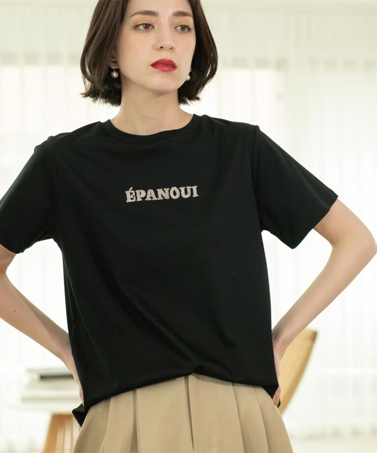 OPAQUE.CLIP「刺繍＆スパンコールロゴTシャツ【洗濯機洗い可】」|Tシャツ・カットソー|ブラック(119)