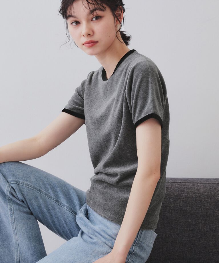 OPAQUE.CLIP「ベロアTシャツ【洗濯機洗い可】」|Tシャツ・カットソー|チャコールグレー(5