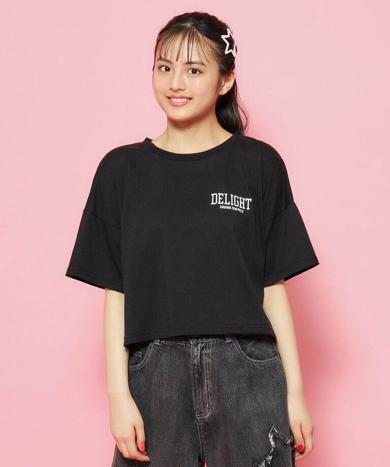 PINK-latte「【接触冷感】カレッジスプレーロゴTシャツ」|Tシャツ・カットソー|ﾌﾞﾗｯｸ(019)