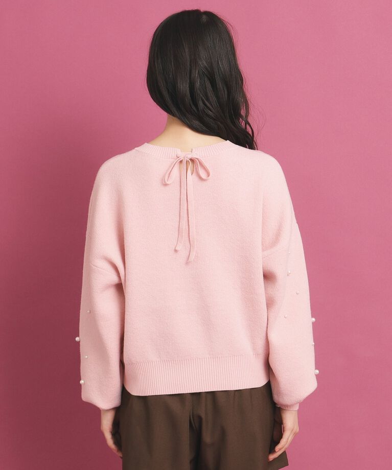 PINK-latte「【一目惚れニット】バックリボン ニットパール調トップス」|ニット・セーター|