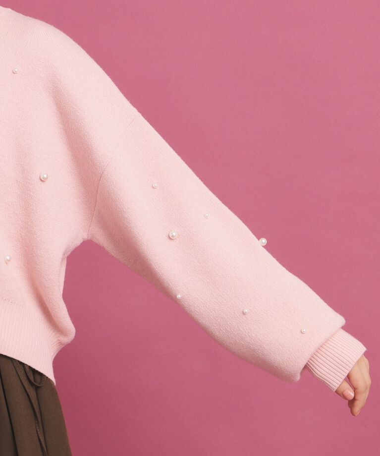 PINK-latte「【一目惚れニット】バックリボン ニットパール調トップス」|ニット・セーター|