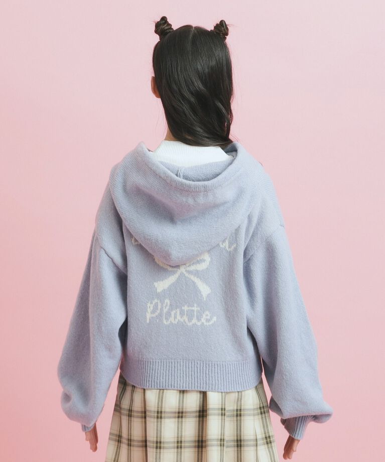 PINK-latte「クロップドリボン刺繍パーカー」|パーカー|