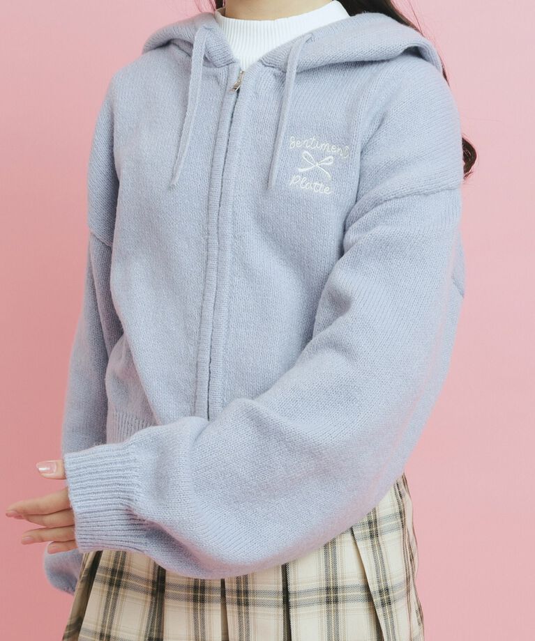 PINK-latte「クロップドリボン刺繍パーカー」|パーカー|