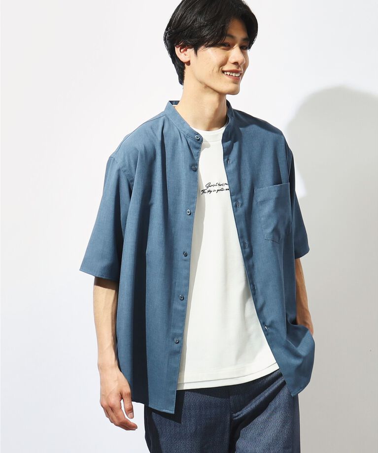THE SHOP TK「【吸水速乾/UVカット/接触冷感】テクリーノバンドカラー半袖シャツ」|シャツ・ブラウス|