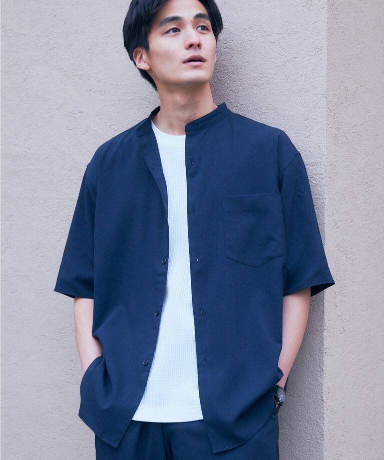 THE SHOP TK「【吸水速乾/UVカット/接触冷感】テクリーノバンドカラー半袖シャツ」|シャツ・ブラウス|
