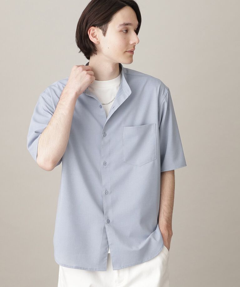 THE SHOP TK「【吸水速乾/UVカット/接触冷感】テクリーノバンドカラー半袖シャツ」|シャツ・ブラウス|ｻｯｸｽﾌﾞﾙｰ(090)
