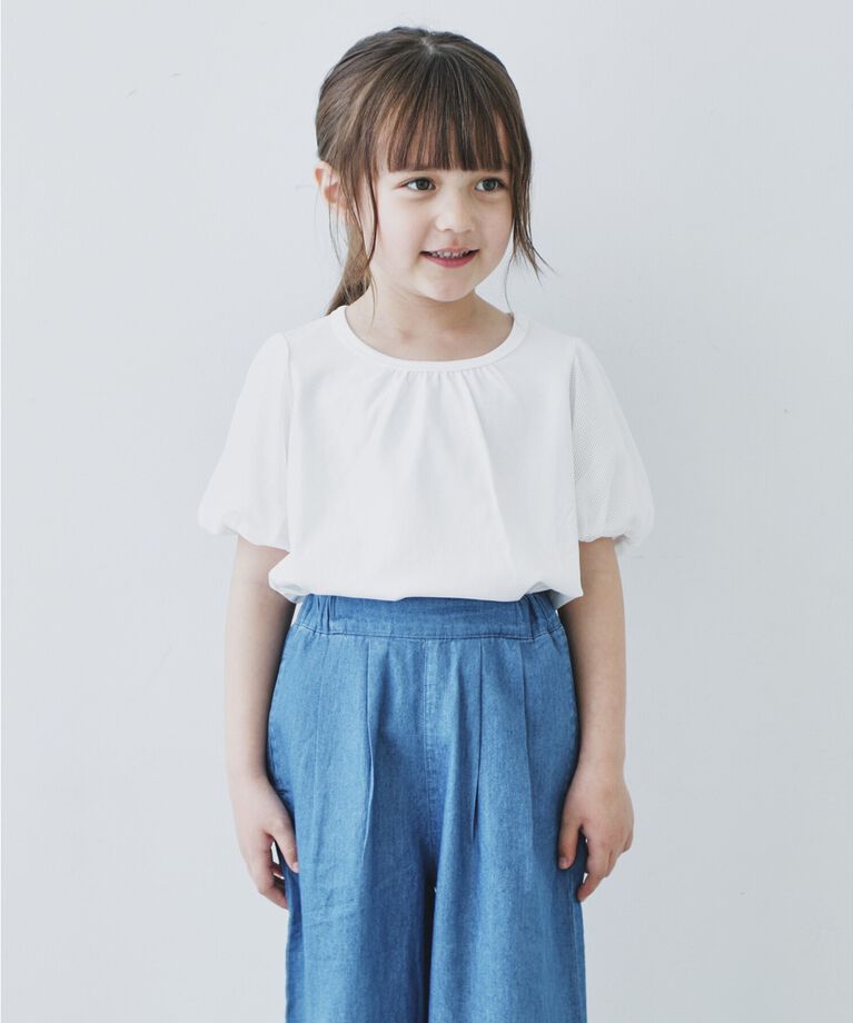 THE SHOP TK「【110-150/ママとおそろい】袖メッシュパフプルオーバー」|Tシャツ・カットソー|ｵﾌﾎﾜｲﾄ(003)