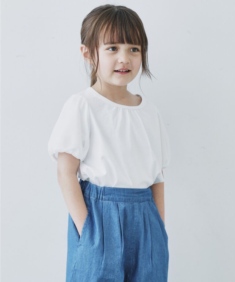 THE SHOP TK「【110-150/ママとおそろい】袖メッシュパフプルオーバー」|Tシャツ・カットソー|