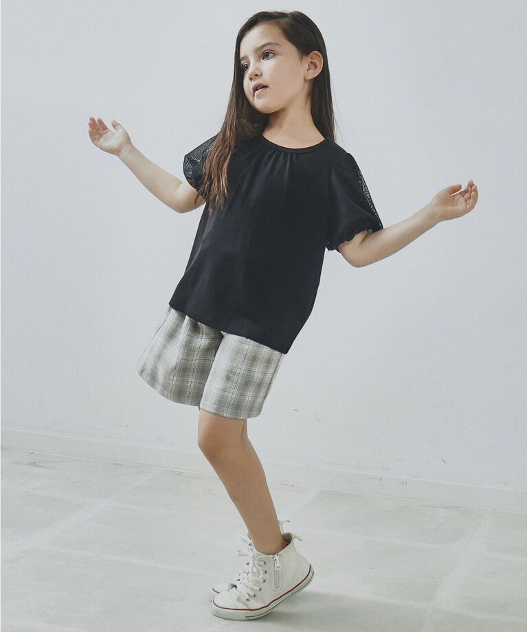 THE SHOP TK「【110-150/ママとおそろい】袖メッシュパフプルオーバー」|Tシャツ・カットソー|