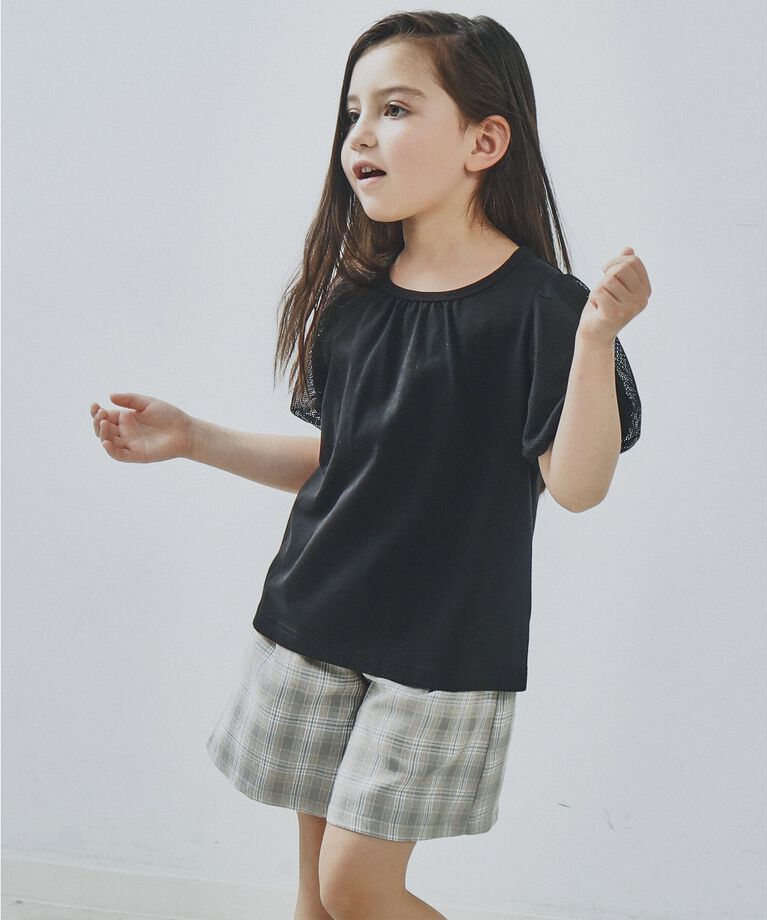 THE SHOP TK「【110-150/ママとおそろい】袖メッシュパフプルオーバー」|Tシャツ・カットソー|