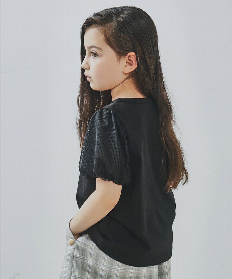 THE SHOP TK「【110-150/ママとおそろい】袖メッシュパフプルオーバー」|Tシャツ・カットソー|