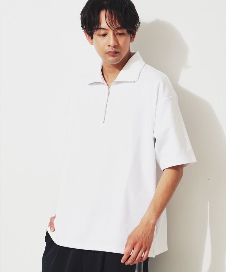 THE SHOP TK「【接触冷感】ポンチハーフジッププルオーバー」|Tシャツ・カットソー|ｵﾌﾎﾜｲﾄ(003)