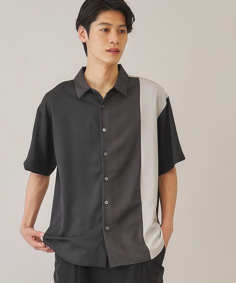 THE SHOP TK「【10色展開】プリントデザインシャツ チェック／ブロッキング／マーブル／ブラシアート」|シャツ・ブラウス|ﾌﾞﾗｯｸ(519)