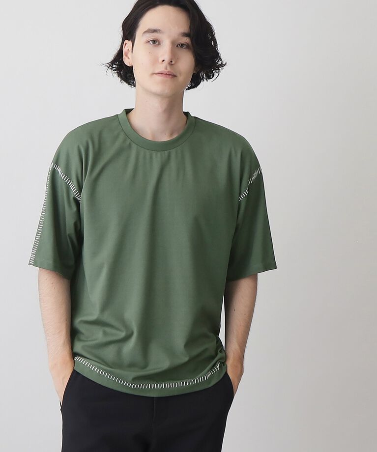 THE SHOP TK「冷感ポンチステッチTシャツ 接触冷感／リラックスシルエット」|Tシャツ・カットソー|ｸﾞﾘｰﾝ(024)