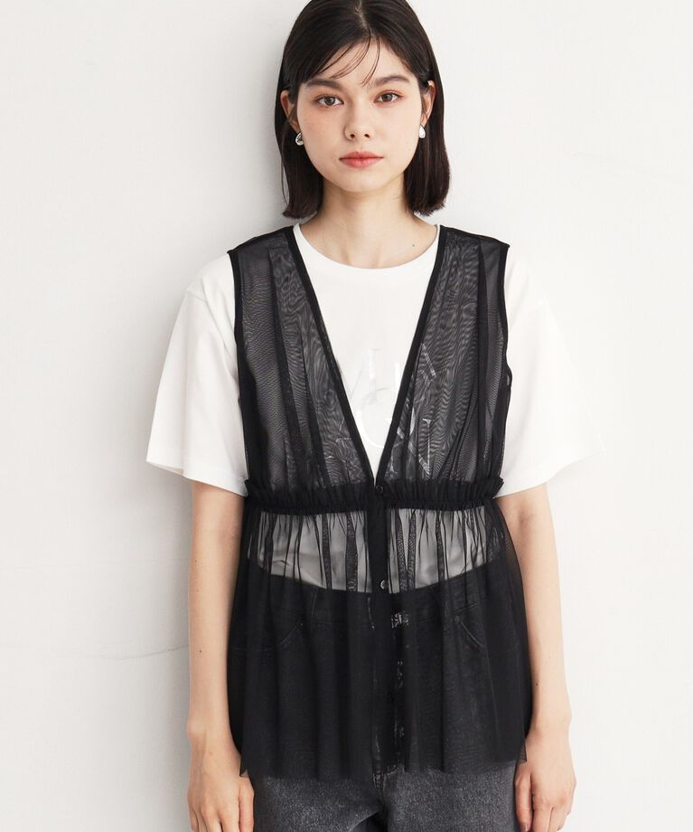 THE SHOP TK「チュールギャザーベスト【洗える】」|ベスト・ジレ|