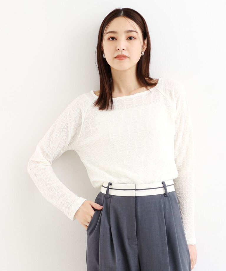 THE SHOP TK「【上品な透け感】ウェーブプルオーバー/洗濯機OK」|Tシャツ・カットソー|ﾎﾜｲﾄ(001)