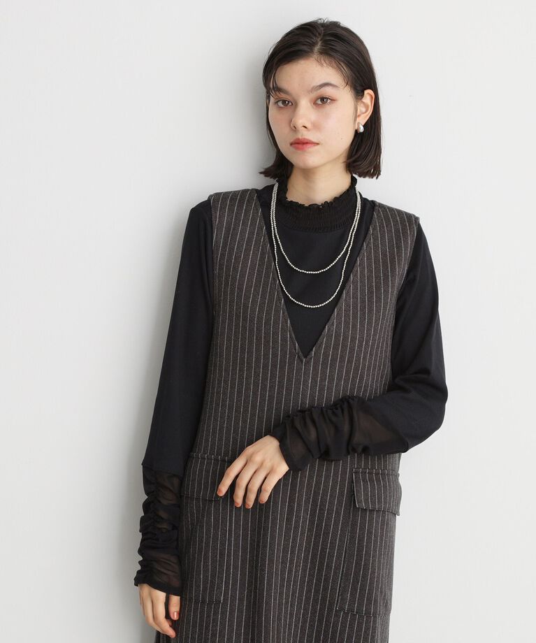 THE SHOP TK「シアーチュール切替プルオーバー【洗濯機OK】」|Tシャツ・カットソー|ﾌﾞﾗｯｸ(019)