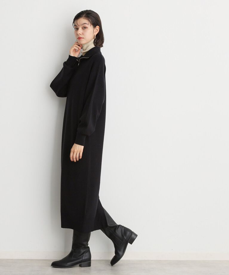 THE SHOP TK「【毛玉になりにくい/静電気防止】ハーフジップワンピース/洗える」|ワンピース|ﾌﾞﾗｯｸ(019)