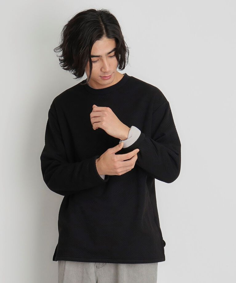 THE SHOP TK「ふくれキルティングフリースプルオーバー」|Tシャツ・カットソー|ﾌﾞﾗｯｸ(019)