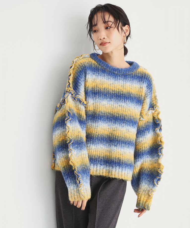 THE SHOP TK「袖フリルグラデーション【洗えるニット】」|ニット・セーター|ｲｴﾛｰ(232)