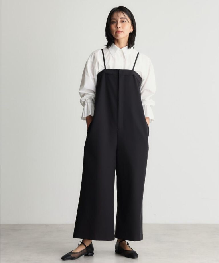 THE SHOP TK「【汚れ防止/シワになりにくい/セレモニー/通勤】ダブルクロスサロペット/洗える/サスティナブル」|オールインワン|ﾌﾞﾗｯｸ(019)