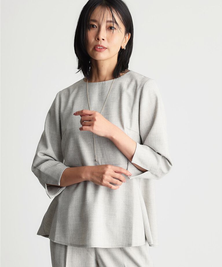 THE SHOP TK「【ONOFF活躍/セレモニー/通勤】杢調カルゼペプラムブラウス/洗える」|シャツ・ブラウス|グレージュ(050)
