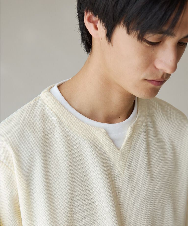 THE SHOP TK「バスケット編みキーネックTシャツ」|Tシャツ・カットソー|アイボリー(004)