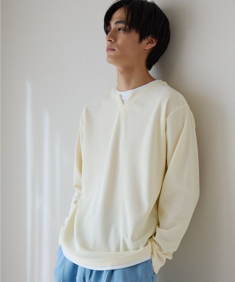 THE SHOP TK「バスケット編みキーネックTシャツ」|Tシャツ・カットソー|