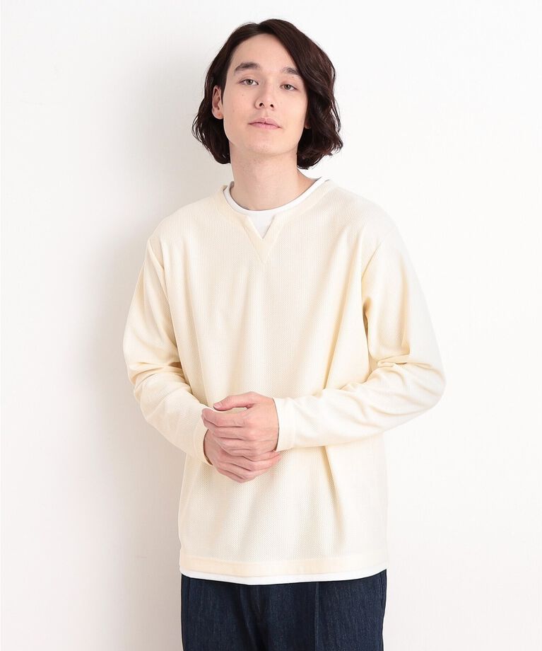 THE SHOP TK「バスケット編みキーネックTシャツ」|Tシャツ・カットソー|