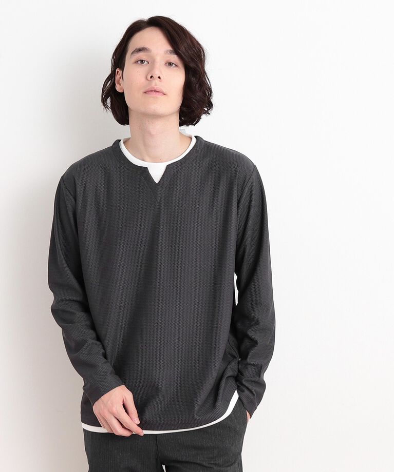 THE SHOP TK「バスケット編みキーネックTシャツ」|Tシャツ・カットソー|スミクロ(018)