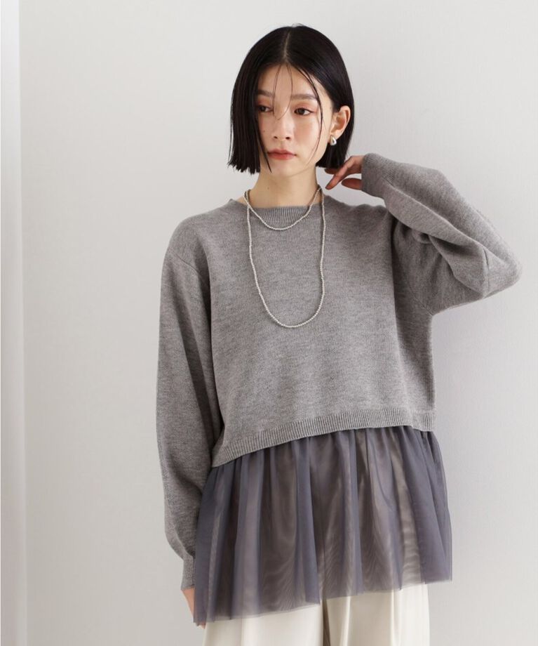 THE SHOP TK「裾チュールプルオーバー【洗える】」|ニット・セーター|