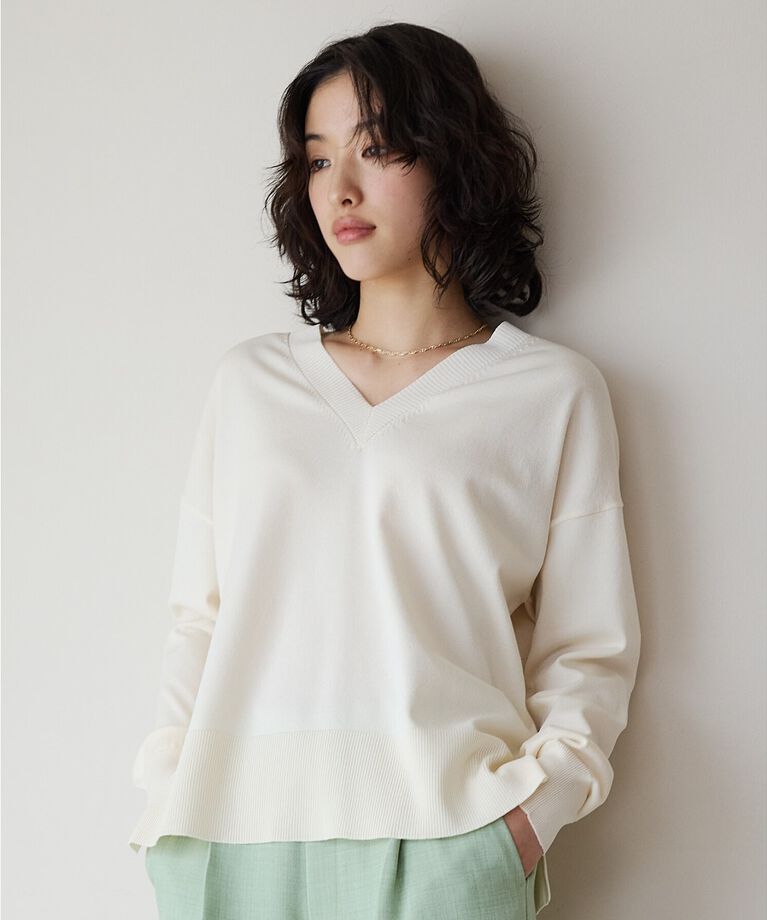 THE SHOP TK「【毛玉になりにくい】さらっとキレイVネックニット/洗濯機OK」|ニット・セーター|アイボリー(004)