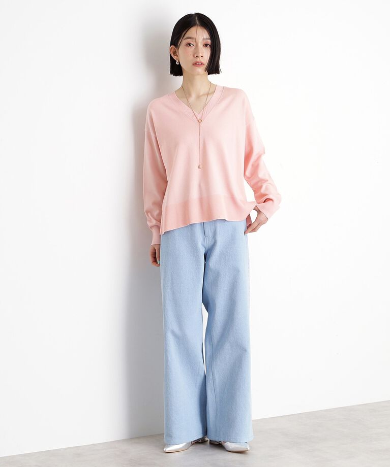 THE SHOP TK「【毛玉になりにくい】さらっとキレイVネックニット/洗濯機OK」|ニット・セーター|