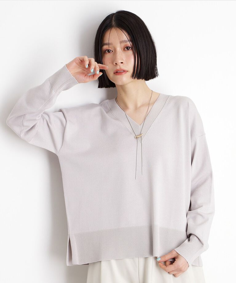 THE SHOP TK「【毛玉になりにくい】さらっとキレイVネックニット/洗濯機OK」|ニット・セーター|ライトグレー(011