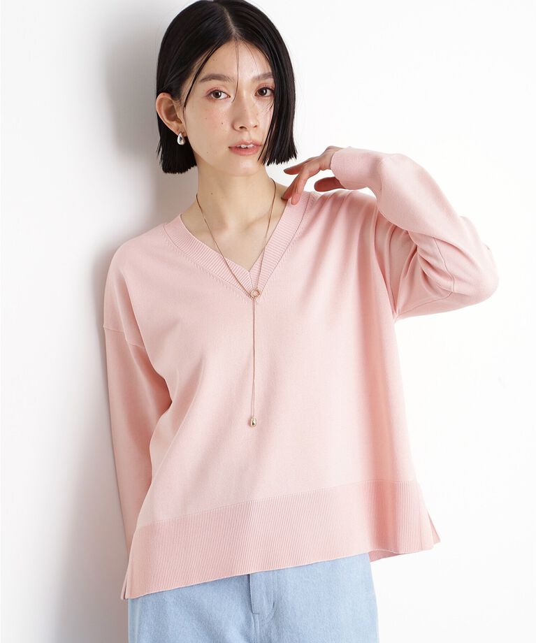 THE SHOP TK「【毛玉になりにくい】さらっとキレイVネックニット/洗濯機OK」|ニット・セーター|ライトピンク(970