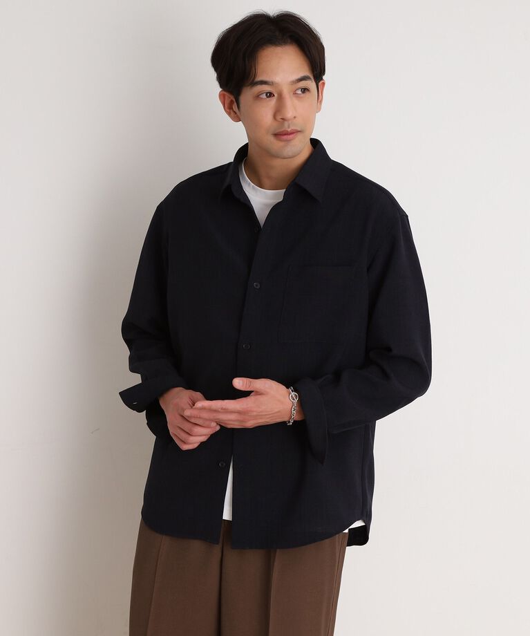 THE SHOP TK「リネンライクレギュラーカラーシャツ セットアップ可」|シャツ・ブラウス|ネイビー(094)