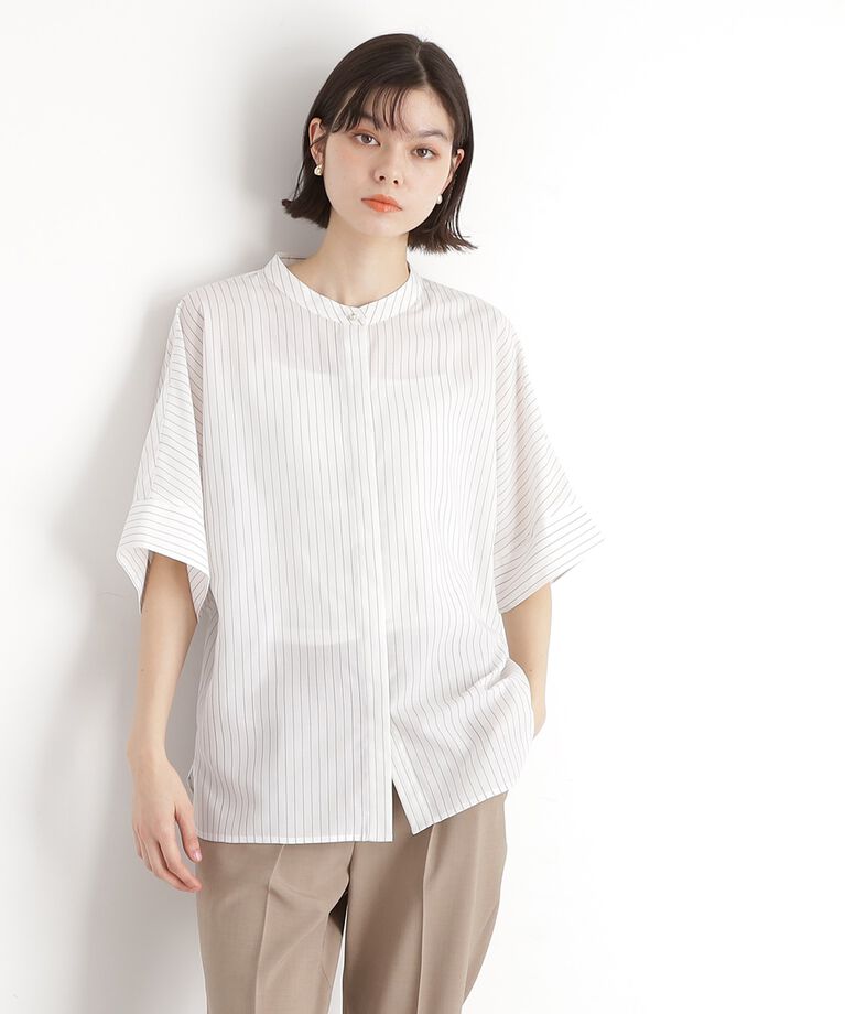 THE SHOP TK「【近藤千尋さん&宮城舞さん着用】ドルマンブラウス/7色展開/洗濯機OK/体型カバー」|シャツ・ブラウス|スミクロストライプ(