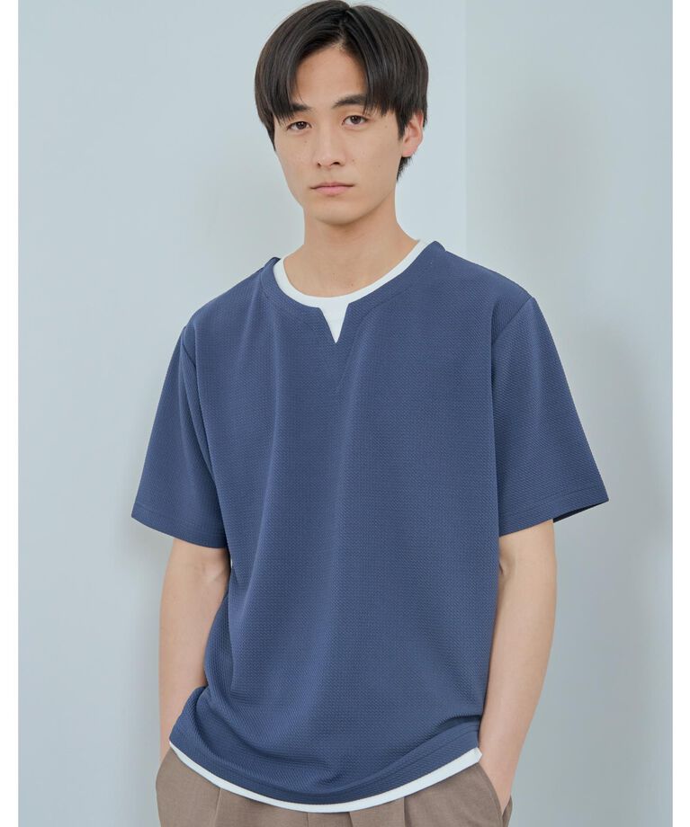 THE SHOP TK「ミニフクレキーネック半袖Tシャツ」|Tシャツ・カットソー|