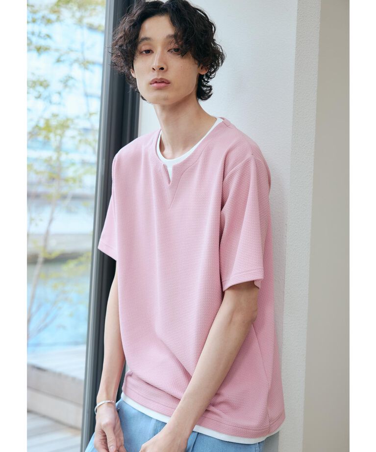 THE SHOP TK「ミニフクレキーネック半袖Tシャツ」|Tシャツ・カットソー|