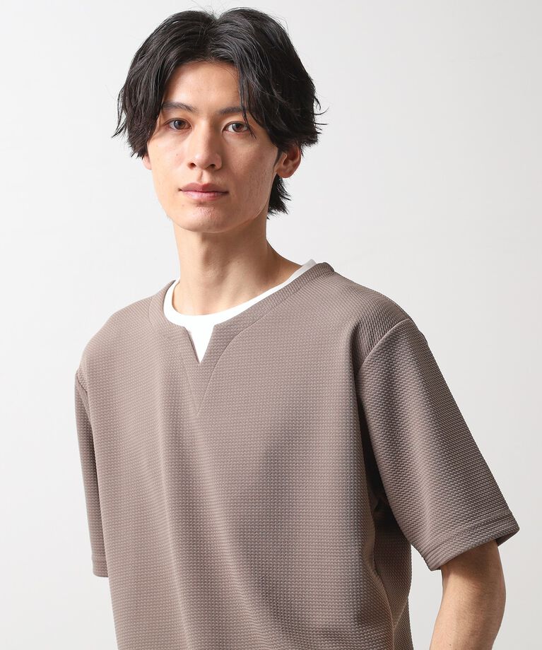 THE SHOP TK「ミニフクレキーネック半袖Tシャツ」|Tシャツ・カットソー|ベージュ(052)