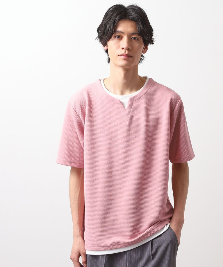 THE SHOP TK「ミニフクレキーネック半袖Tシャツ」|Tシャツ・カットソー|ピンク(072)