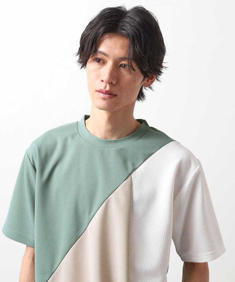 THE SHOP TK「アムンゼン異素材切替半袖Tシャツ」|Tシャツ・カットソー|ミントグリーン(52
