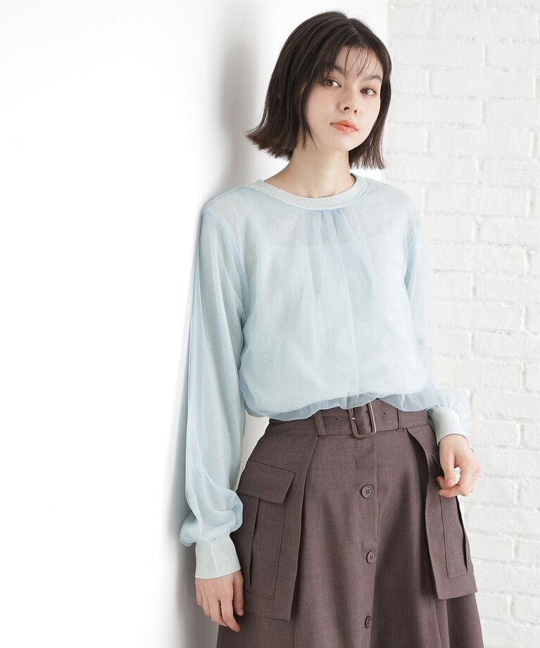 THE SHOP TK「チュール×ラメニット【洗える】」|ニット・セーター|ブルー(091)