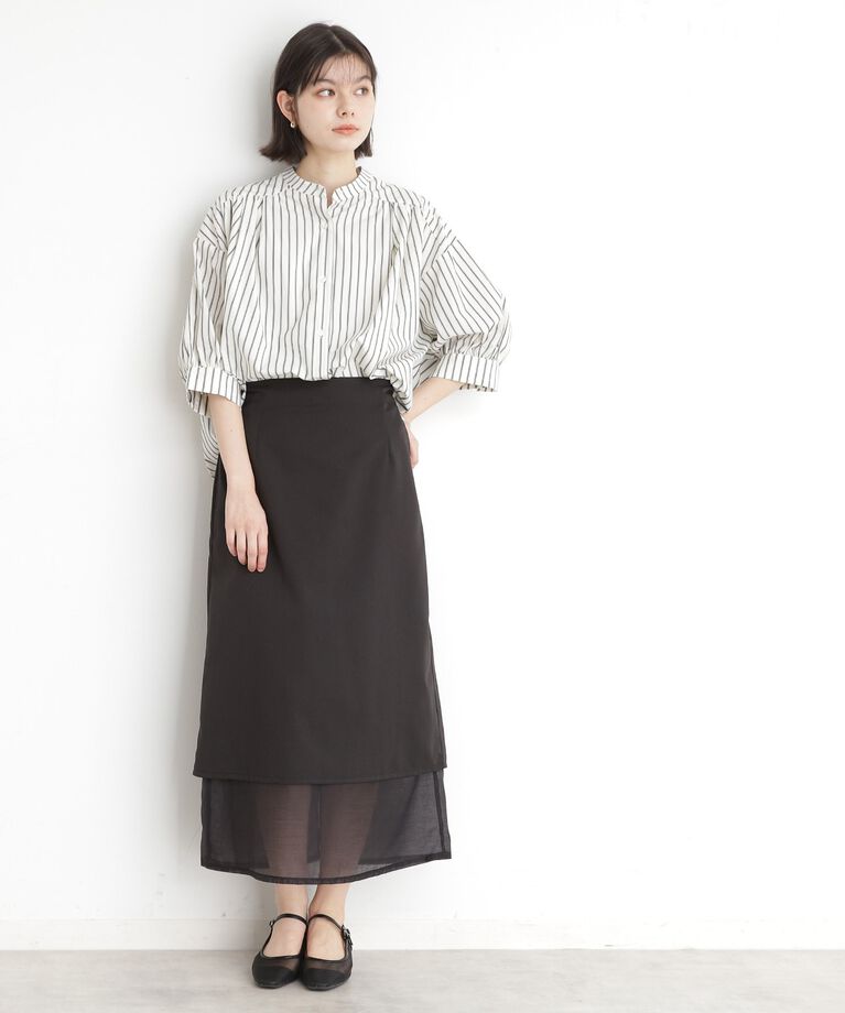 THE SHOP TK「【体型カバー】6分袖バックシャーリングシャツ/洗える」|シャツ・ブラウス|